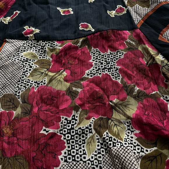 Vintage 90s Black Pink Floral Patchwork Midi Skirt Small 6 Whimsigoth Romantic - Picture 2 of 7